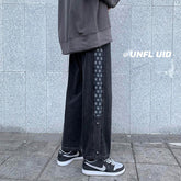 Men Jeans Plaid Denim Trousers Men Spring Autumn Loose Straight Wide Leg Pants